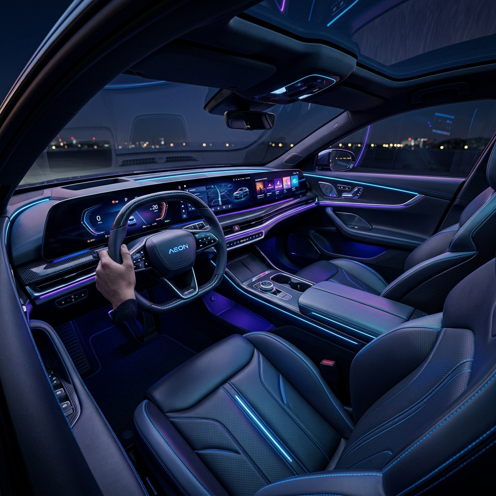 Luxury electric vehicle cockpit with ambient lighting